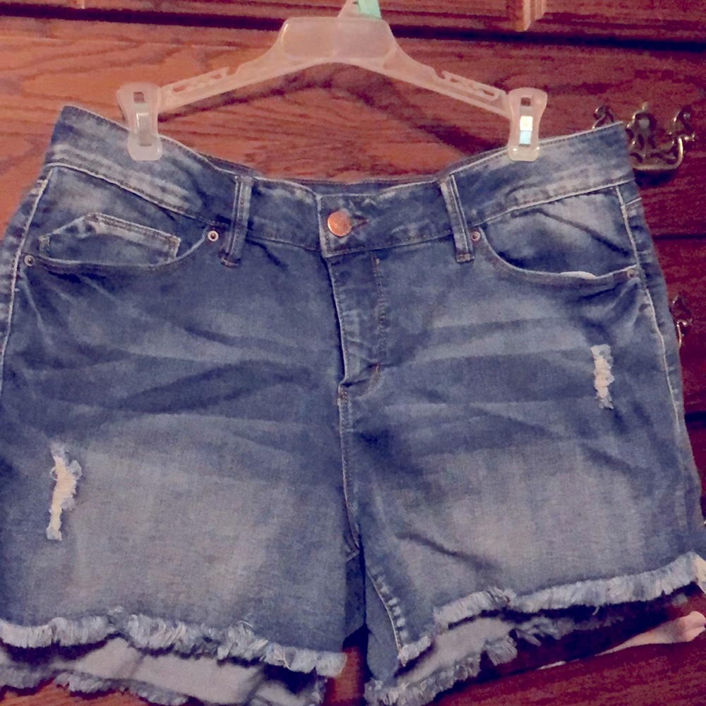 Distressed denim shorts